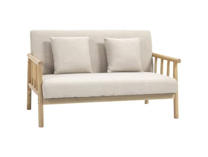 HOMCOM 2 Sitzer Sofa mit 2 Lendenkissen, Holzrahmen, Leinenoptik, Beige Couch, Gepolsterter Polstersofa, Modern Doppelsofa, für Kleine Räume, Wohnzimmer, Schlafzimmer