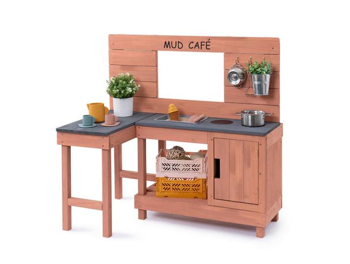 Muddy Buddy Matschküche Coffee Corner, Altrosa, Holz, 60x95x100 cm, Fsc, EN 71, Europäischer Sicherheitsstandard, mit Holzschutz vorbehandelt, Spielzeug, Kinderspielzeug, Kinderküchen