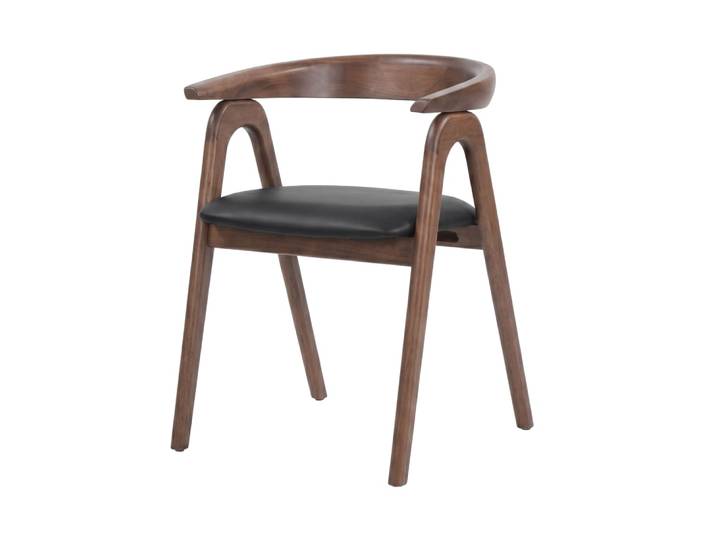 Chaise en bois d'hévéa marron et cuir synthétique noir