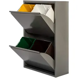 WellHome - 4-Fach-Müll- und Recyclingbehälter aus Metall, 68L (4x17L), Farbe Glanzgrau - 60x25x92 cm