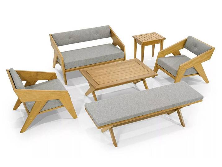JVmoebel Beistelltisch Hellgraue Designer-Sitzbank mit Beistelltisch für den Garten (Beistelltisch), Made in Europa