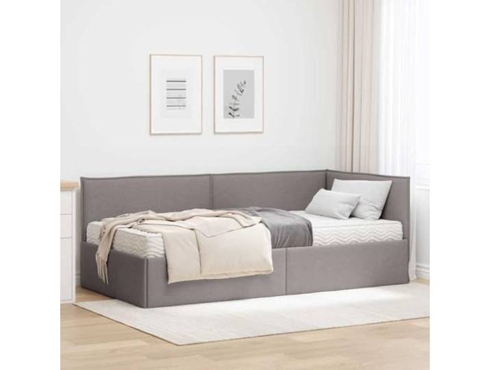 Eckgestell Bettgestell mit Matratze Dunkelgrau Velours, Eckrahmen mit Polyester Rückenlehne, Mittelharte Schaumstoffmatratze, Einfache Montage, 2 Teile