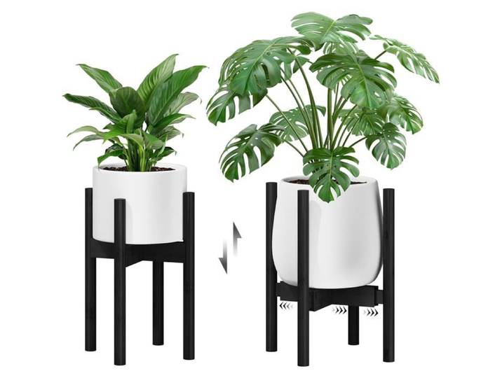 Support Plante Bambou Réglable 20-30 cm - Porte Plante d'Angle Antidérapant Noir Pied en Bambou Hauteur Ajustable pour Salon