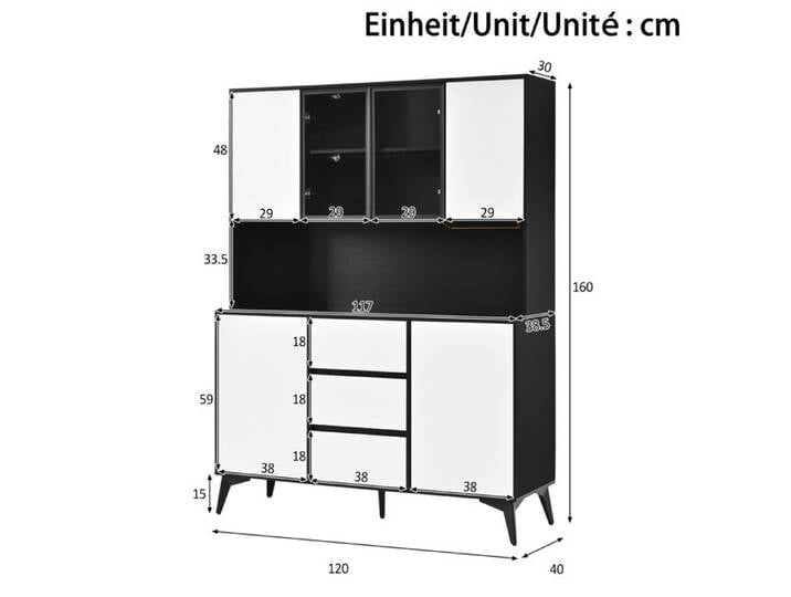 Vitrine meuble de rangement 120x40x160 cm avec LED reglable par application facade vitree 3 tiroirs MDF ORVRYN