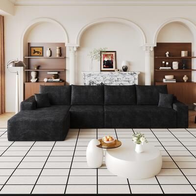TOP_RATED L-Shaped Sectional Sofa with Reclining Backrest Modern Corduroy