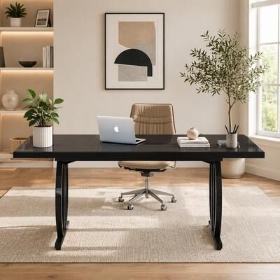 "63"" Executive Desk, Modern Computer Desk with Metal Geometric Base"