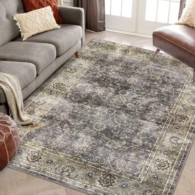 Garvee Traditional Floral Scroll Print Living Room Area Rug