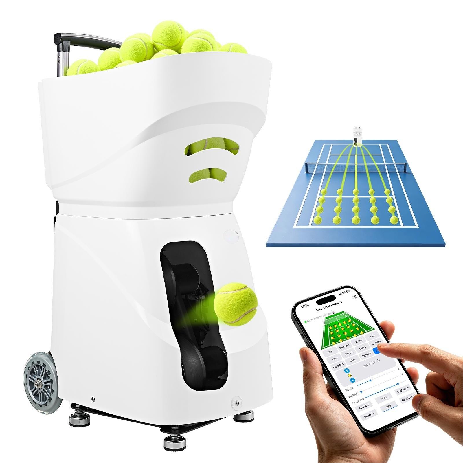 Tennisballmaschine - Tischballwurfmaschine - Bis zu 121 km/h - 110 Bälle Kapazität - Spin-Steuerung - App-Steuerung - 21 Trainingsmodi - 4 Stunden Akkulaufzeit