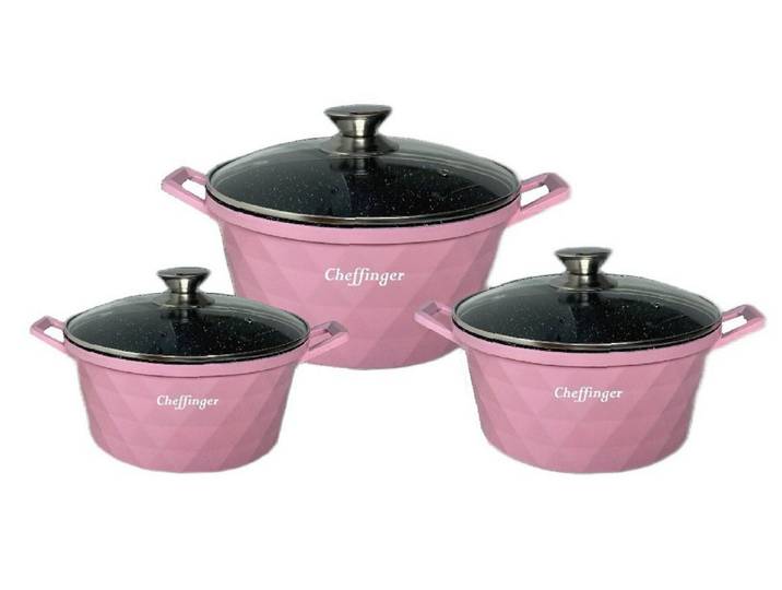 Cheffinger Kochtopf Diamant Kochgeschirr 6 teilig Topf Induktion Alu Guss Kochtopfset