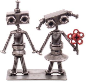 Novica Handmade Robots In Love Recycled Metal Figurine