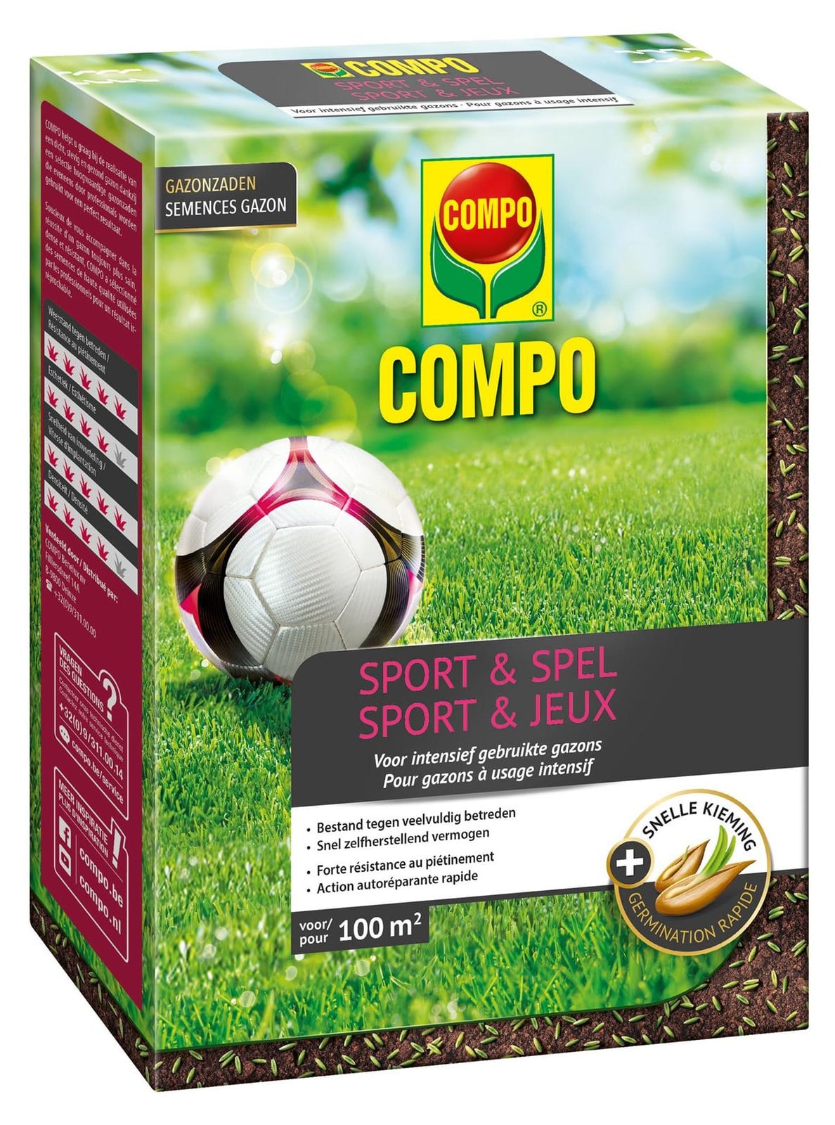 Compo Gazonzaad Sport - Snelkiemend en extra sterk gazon - 2 kg (voor 100 m²)
