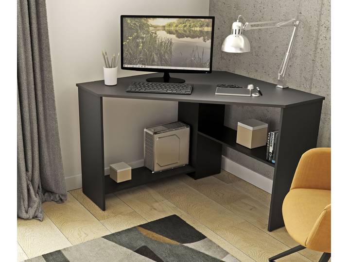 Schreibtisch HOME AFFAIRE RINO , schwarz (schwarz, schwarz, schwarz), B:80cm H:73cm T:80cm, Tische, Schreibtisch, Breite 80 cm, Eckschreibtisch im modernen Design