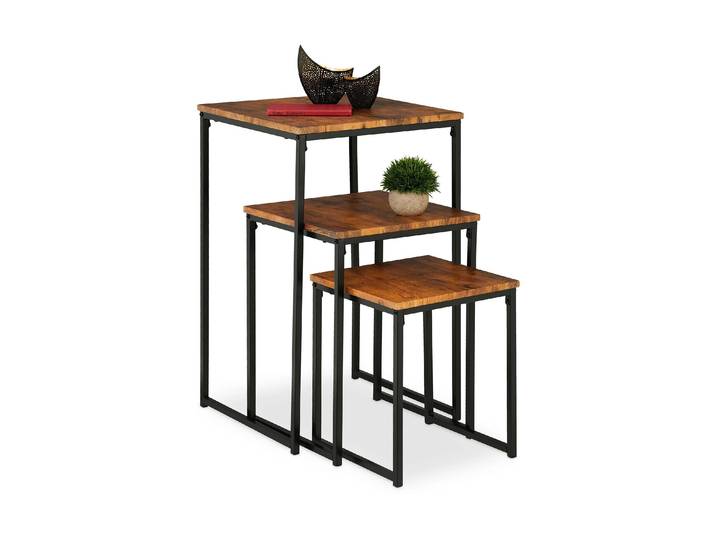 Beistelltisch RELAXDAYS 3er Set , braun (braun, schwarz), Tische, Beistelltisch