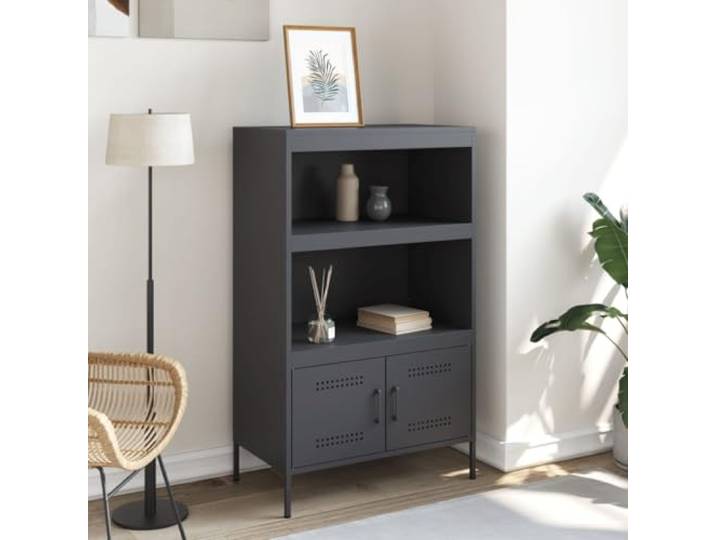 KTHLBRH Anrichte Stahl Anthrazit 68 x 39 x 113 cm 2 Einlegeböden, 2 Fächer, Industrie-Stil, einfache Reinigung, praktische Tür