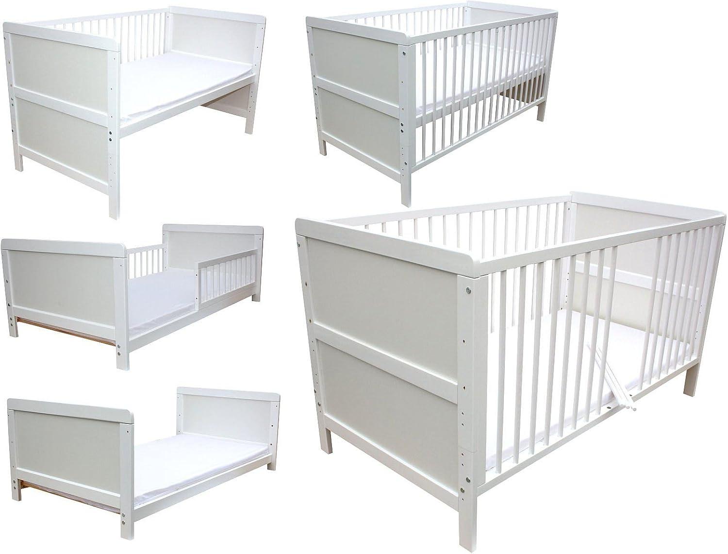 3-in-1-Kinderbett in Weiß mit Matratze - Babybett, Beistellbett und Juniorbett