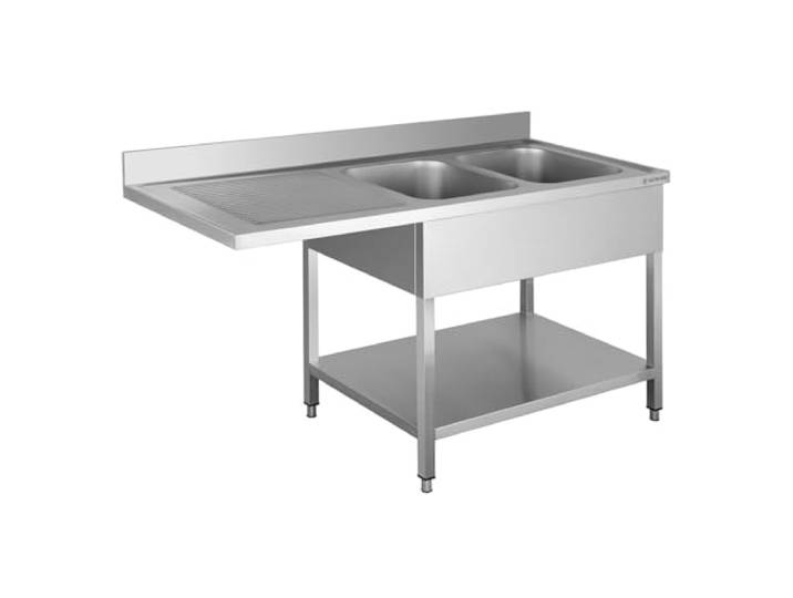 GastroHero Spülzentrum, 2 Becken, 160x60 cm, Edelstahl SPZT-BASIC16X6R2 2 Becken rechts 40x40 cm, Abtropffläche links, mit 10 cm Aufkantung & Grundboden, für Gastronomie & Profi-Küche