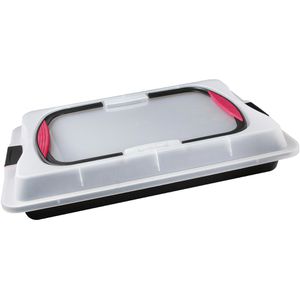 Zenker Backblech Blechkuchen-Container schwarz, aus Stahlblech, 42 x 29 cm, Rand 4 cm hoch, antihaftbeschichtet, mit Deckel