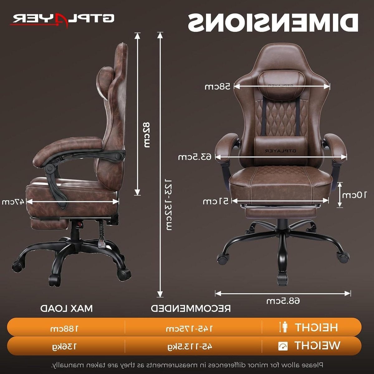 Ergonomische Gaming Stoel met Armleuningen - Bruin - Oversized Bureau Stoel