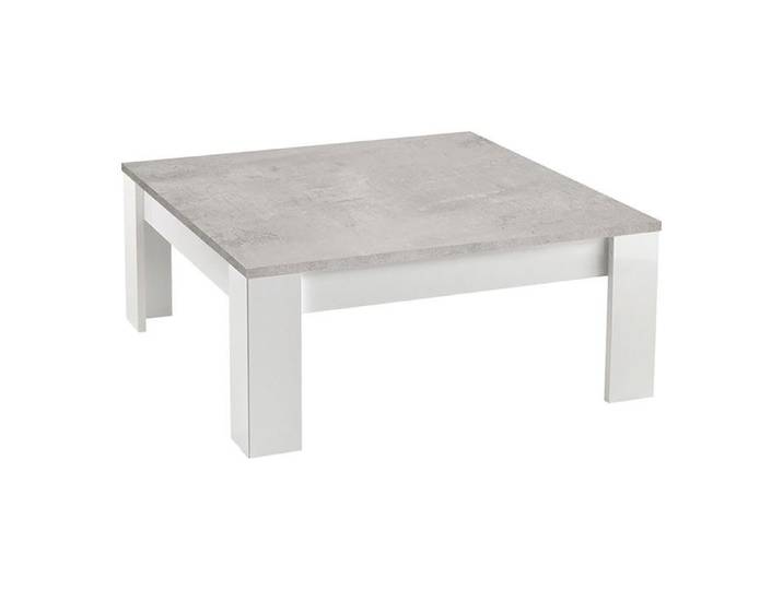DENAE - Table Basse Carrée 100cm Laquée Blanc Brillant et Gris Marbré