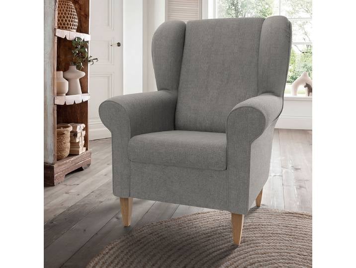 Sessel mit optionalem Hocker Grau Webstoff Jimin mit Hocker 80 x 102 x 86cm