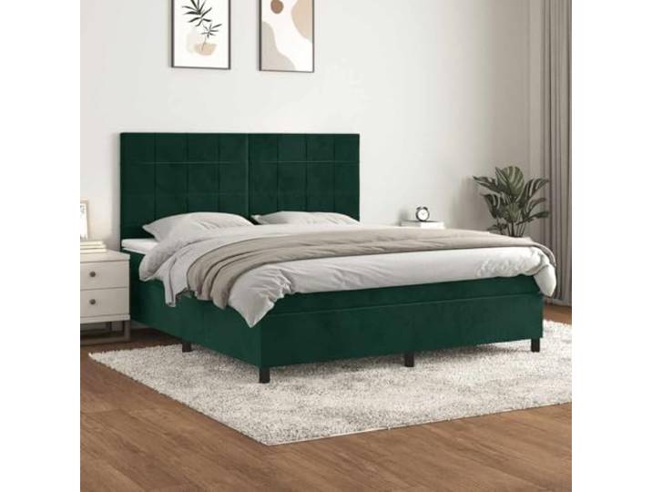 RJPLMFV Bettgestell, Velours, Dunkelgrün, 160 x 200 cm Verstellbarer Kopfteil, Taschenfederkernmatratze, mittelharte Unterstützung, weicher Matratzenschoner