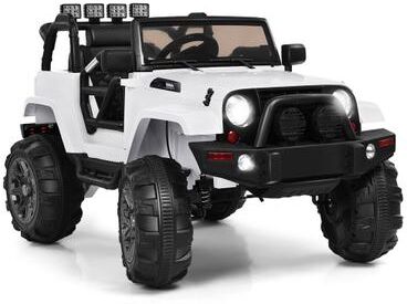Costway 12V Kids Remote Control Riding Truck Car with LED Lights-White