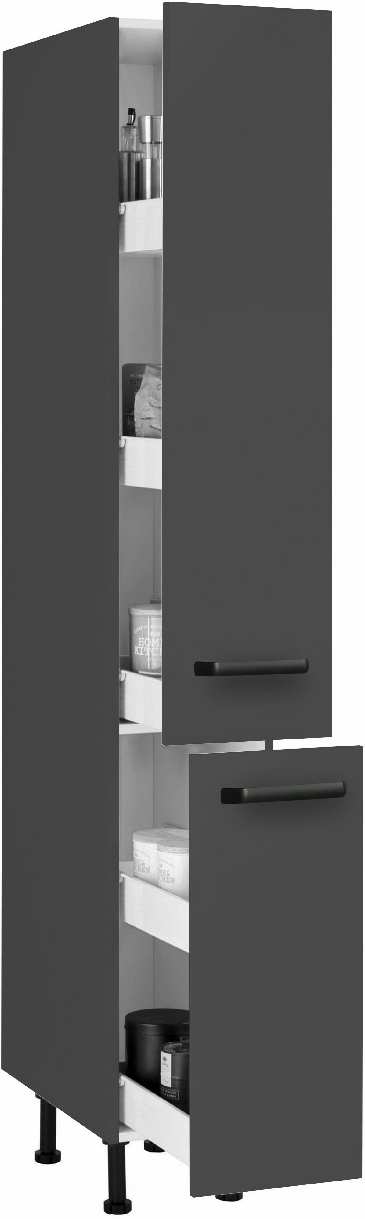 Apothekerschrank WIHO KÜCHEN "Simi", grau (front und korpus: anthrazit), B:30cm H:210cm T:58cm, Schränke, Apothekerschrank, Soft-Close-Funktion in Schubkästen und Auszügen, verstellbare Füsse front und korpus: anthrazit B/H/T: 30cm x 210cm x 58cm