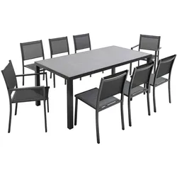 Oviala Business Gartengarnitur mit 8 Sitzplätzen aus Aluminium und Keramik in Anthrazitgrau