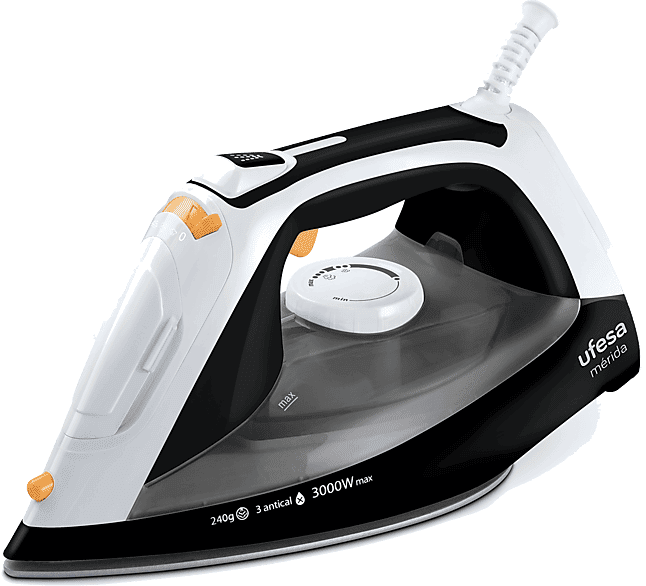 Plancha de vapor - Ufesa PV3650 Mérida, 3000 W, 400 ml, 240 g/min, Suela Cerámica, Negro