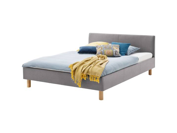Gepolstertes Bett Camilla Stoff hellgrau 140 x 200 cm - Material: Polyester - Bett