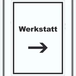 HB-Druck Werkstatt Aufkleber mit Text Richtungspfeil rechts Handwerk Reparatur hochkant A1 (594x841mm)