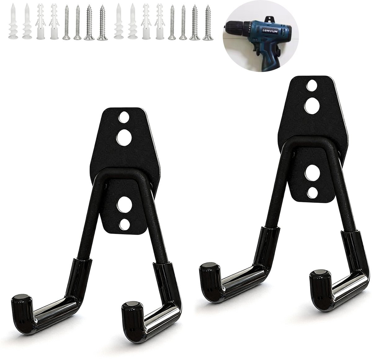 Set van 2 Heavy Duty stalen garagehaken voor wandmontage voor de opslag van tuingereedschap en fietsen