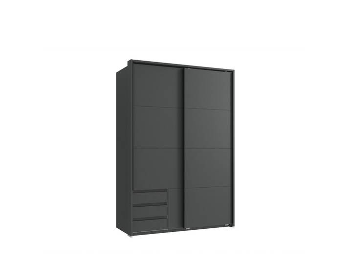 SCHWEBETÜRENSCHRANK 2-türig B138/H200/T65 cm, Passepartout-Kleiderschrank in Grafit mit sichtbaren Schubkästen / 22672