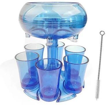 Inspire Curations 6 Shot Glass Dispenser With Holder Multi Shot Pourer For Parties & Cocktails blue