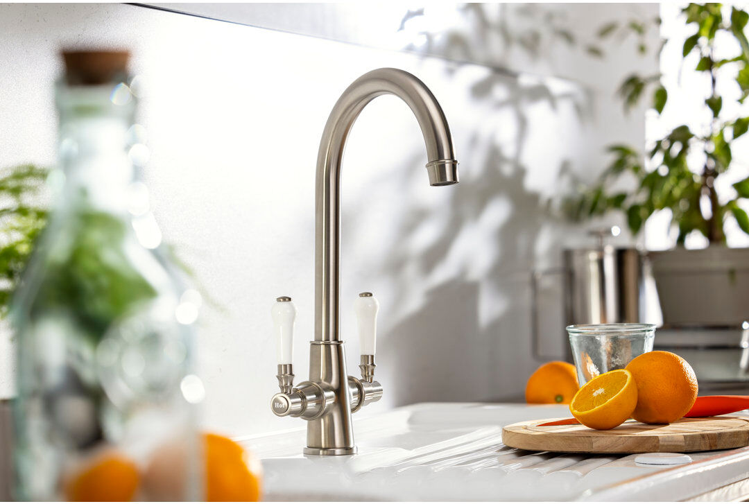 Abode Designs Abode Keswick Traditional Dual Handle Monobloc Tap Brushed Nickel 17.7cm