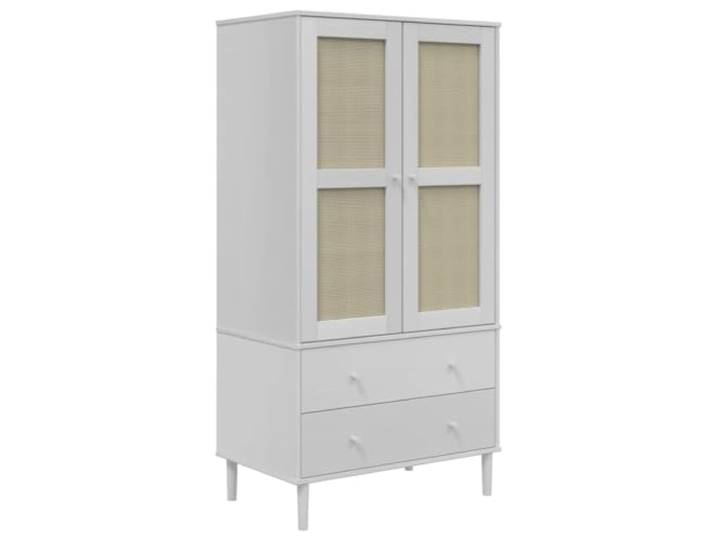 Makastle Kleiderschrank Rattan-Optik Weiß 90x55x175 cm Kiefer