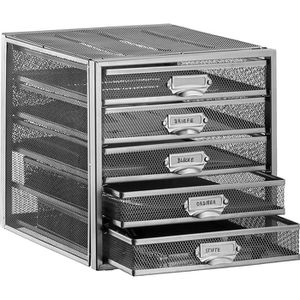 Relaxdays Schubladenbox A4, 5 Fächer, Metall, geschlossen, silber