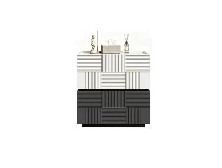 Bett mit Stauraum Minimalistischer Nachttisch For Schlafzimmermöbel Desktop Kleine Aufbewahrungsseite for den Heimgebrauch, schwarz und weiß, mit doppelten Schubladen for mehr Platz