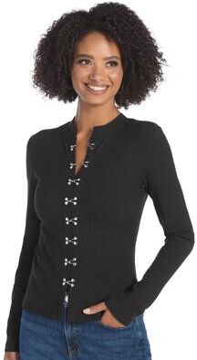 Masseys Downtown Ribbed Top (Women's) Casual in Black/Silver, Size 3X, Cotton/Elastine