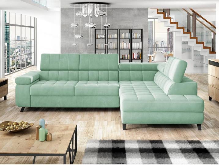 MIRJAN24 Ecksofa Nord, mit Bettkasten und Schlaffunktion, Typs L , Einstellbare Kopfstützen, 264x203x73 cm