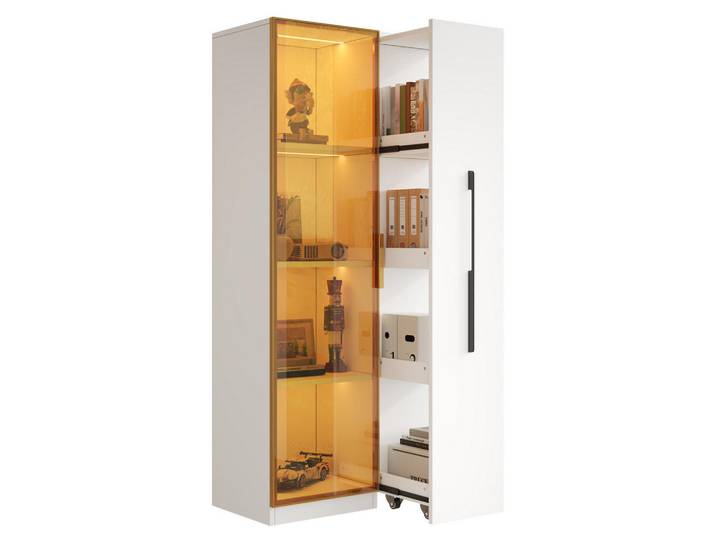 Modenvie Vitrine 70/40/160 cm aus MDF mit integrierter LED-Beleuchtung Weiß, 70x160x40 cm, Esszimmer, Vitrinen, Vitrinenschränke