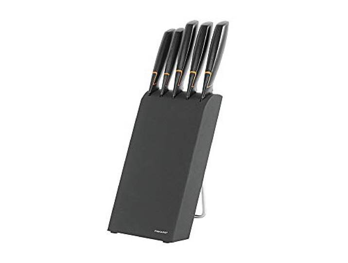 Fiskars Design-Messerblock mit 5 Messern, Breite: 15,5 cm, Höhe: 37 cm, Birkenholz, Schwarz, Edge, 1003099
