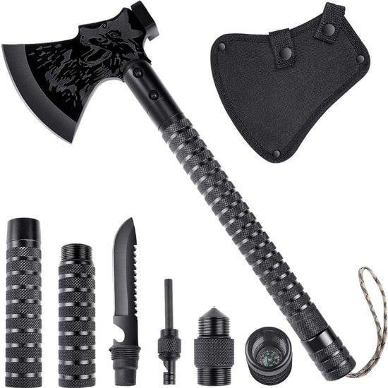 ApexArte Opvouwbare Bijl Survival Tool Kit - Zwart - Roestvrij staal