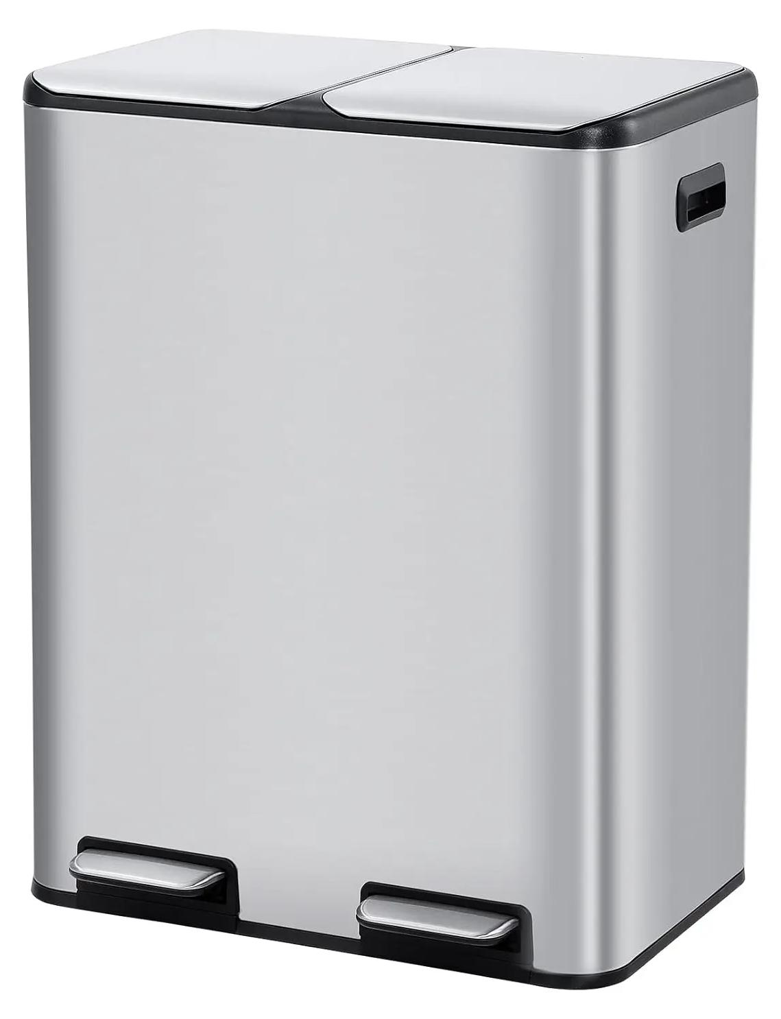 Mülleimer 60 l - Doppel-Mülleimer - 2 x 30 l - 2 Fächer - Edelstahl - Küche - Recycling