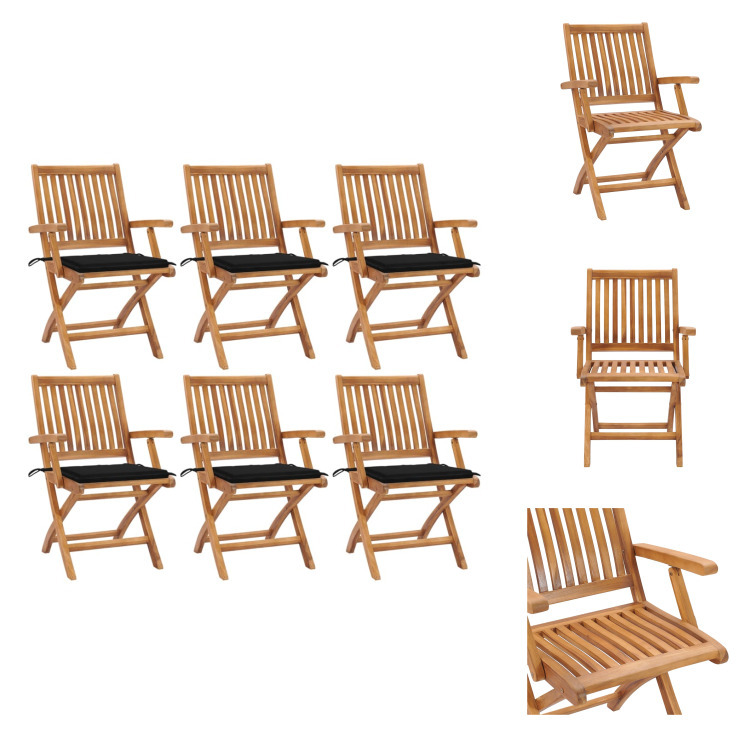 vidaXL Klappbare Gartenstühle mit Kissen 6 Stk. Massivholz Teak - Gartenstühle