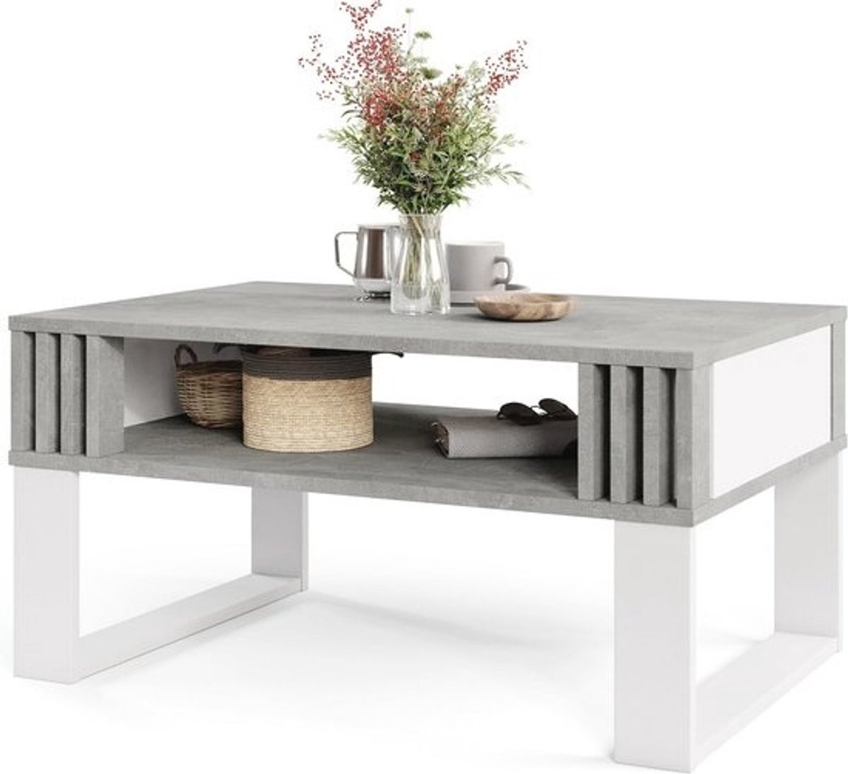 Moderne Rechthoekige Salontafel met Houten Decoratieve Lamellen voor de Woonkamer