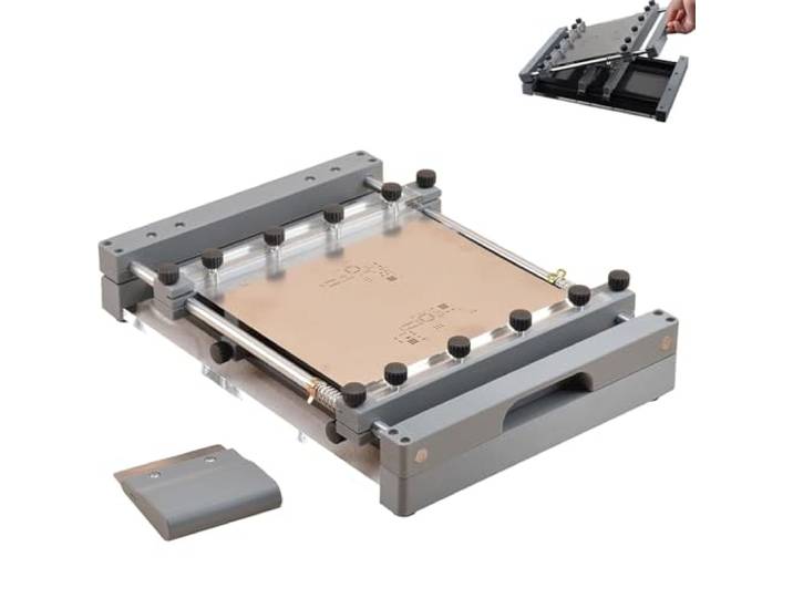 SICWEDIM Manuelle Lötpaste, Siebdruckmaschine, 150 x 150/250 x 250 mm, PCB-Schablonendrucker mit Schaber, kleine Stahlgitter-Siebdruckstation, ohne Stahlplatten (grau, 250 x 250 mm)