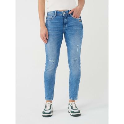 Relax-fit-Jeans GANG "94AMELIE CROPPED", Damen, Gr. 30, Normalgrößen, blau (azure blau destroy), 90% Baumwolle, 4% Elasthan, 6% Polyester, unifarben, relaxed fit lang, Jeans, im 5-Pocket-Style