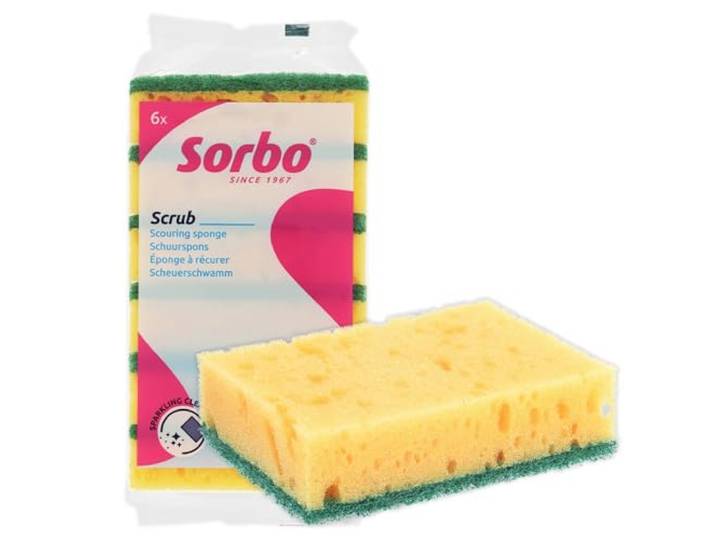 Sorbo Schuurspons - Sterk Schuuroppervlak voor Hardnekkig Vuil, Waterabsorberende Schoonmaakspons voor Gladde Oppervlakken, 6 Stuks