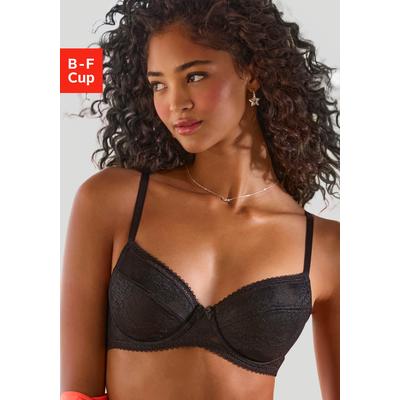 Bügel-BH LASCANA, Damen, Gr. 105, Cup D, schwarz, Spitze, Obermaterial: 88% Polyamid, 12% Elasthan, BHs Bügel-BH, aus feiner Jacquardspitze, sexy Dessous